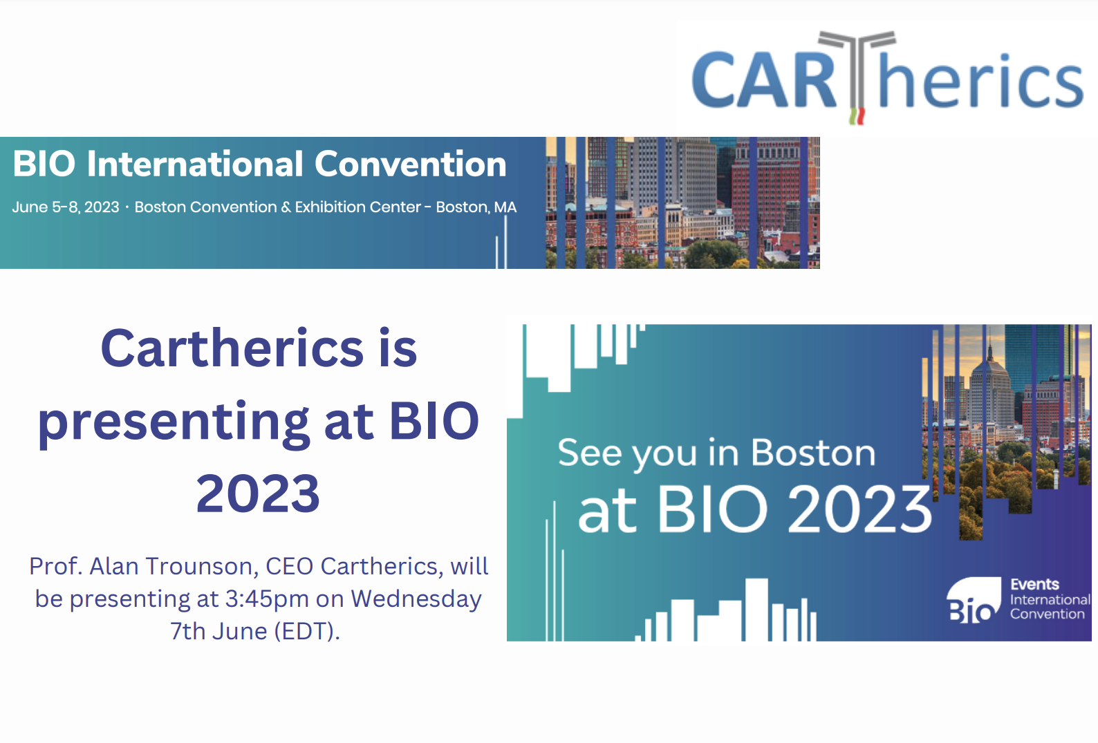 Cartherics to present at the 2023 BIO International Convention Cartherics