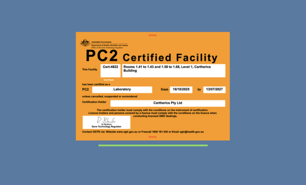 Cartherics achieves clean room certification to support clinical-grade cell therapy manufacturing